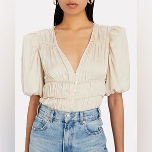 Frame Julianne Smocked Puff Sleeve Top